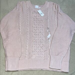 GAP Pink Crew Neck Cable Knit Sweater